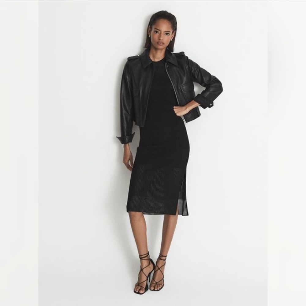 Reiss Aurelia Sheer Stripe Knit Bodycon Dress Black Size Small - Picture 4 of 5